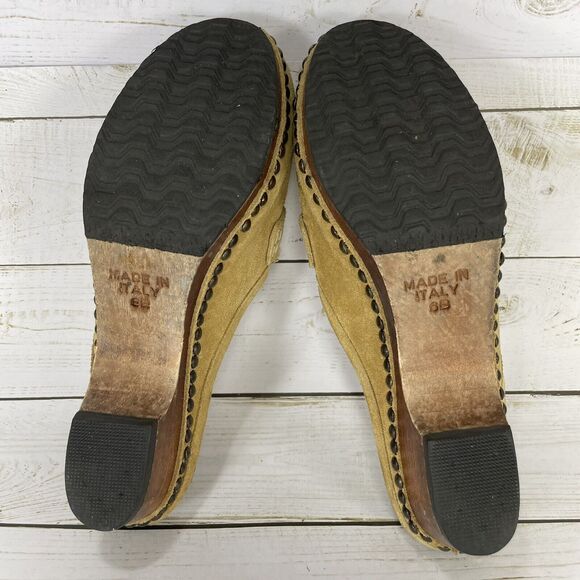 Michael Kors Wooden Clogs Womens Size 6 B Chestnut Tan Suede Made In Italy - Picture 9 of 10
